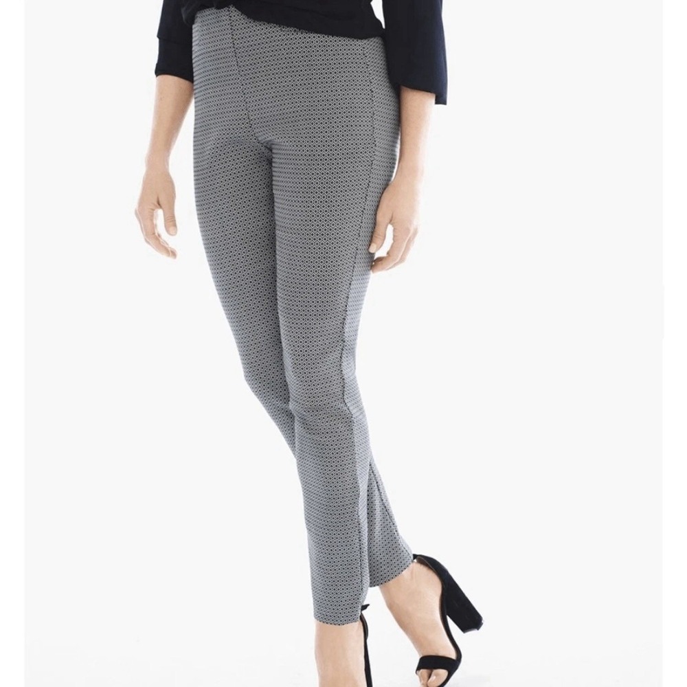 SO SLIMMING By Chico's Woman's Size Med White/Black Geometric Print Ankle Pants